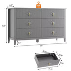 Cassettiera a 6 cassetti per camera da letto, comò in legno da 54W con maniglie in metallo, organizer per vestiti a coste, mobile TV per corridoio