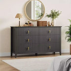 6 Drawer Dresser for Bedroom, 54W Wooden Chest of Drawers with Metal Handles, Fluted Clothes Storage Organizer, Dresser TV Stand for Hallway