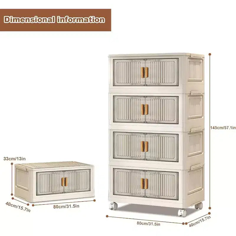 Acekool Contenitori Pieghevoli da 31,5 Pollici con Coperchio, Organizzatore Impilabile a 4 Livelli con Ante Magnetiche e Ruote per Soggiorno