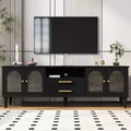 Bestier 69 Retro TV Stand for TVs up to 75, Living Room Entertainment Center Media Console with Arched Fluted Glass Doors, 2 Storage Drawers
