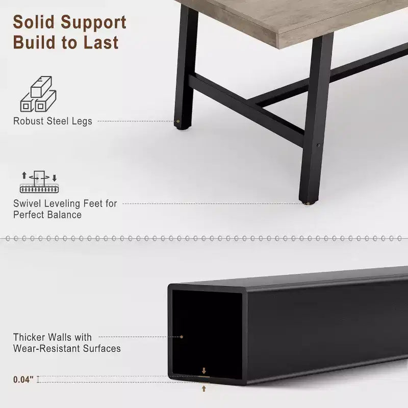 Tavolo da Pranzo Rettangolare Grande 160 cm per 4-6 Persone, Tavolo da Cucina Rustico in Legno con Gambe in Metallo, Tavolo Industriale da Esterno per Soggiorno, Sala da Pranzo