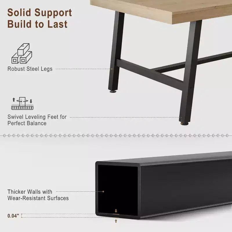 Tavolo da Pranzo Rettangolare Grande 160 cm per 4-6 Persone, Tavolo da Cucina Rustico in Legno con Gambe in Metallo, Tavolo Industriale da Esterno per Soggiorno, Sala da Pranzo