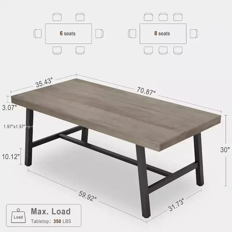 Tavolo da Pranzo Rettangolare Grande 160 cm per 4-6 Persone, Tavolo da Cucina Rustico in Legno con Gambe in Metallo, Tavolo Industriale da Esterno per Soggiorno, Sala da Pranzo