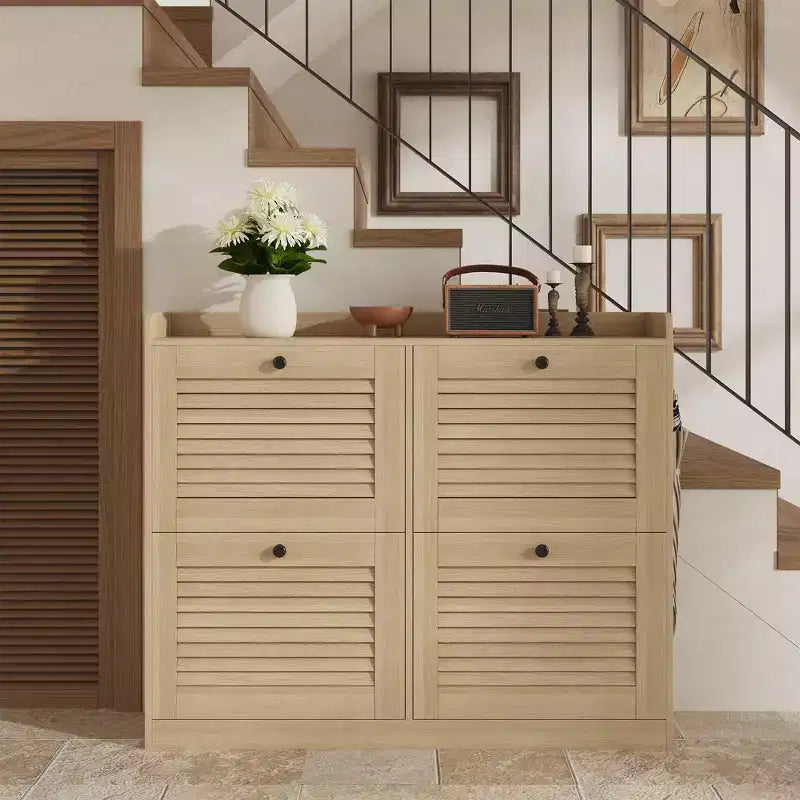 Scarpiera con ante a ribalta, Scarpiera stretta con gambe in legno, Organizzatore per scarpe da terra per ingresso, camera da letto, soggiorno