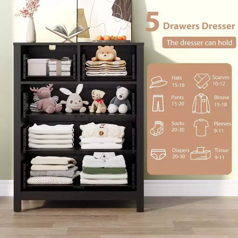 Comò a 5 cassetti, cassettiera organizer moderna con cassetti portaoggetti, cassettiere in legno per camera da letto, ingresso, corridoio