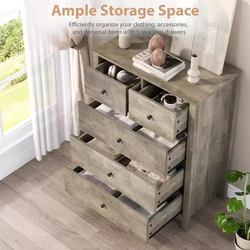 Comò a 5 cassetti, cassettiera organizer moderna con cassetti portaoggetti, cassettiere in legno per camera da letto, ingresso, corridoio