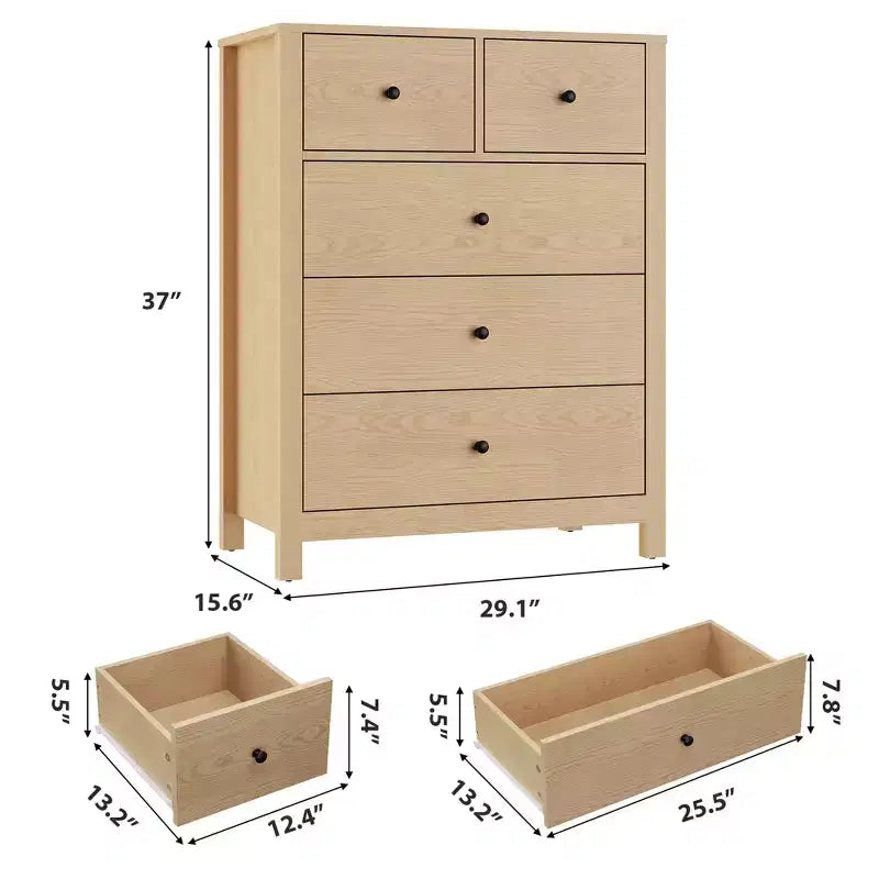 Comò a 5 cassetti, cassettiera organizer moderna con cassetti portaoggetti, cassettiere in legno per camera da letto, ingresso, corridoio