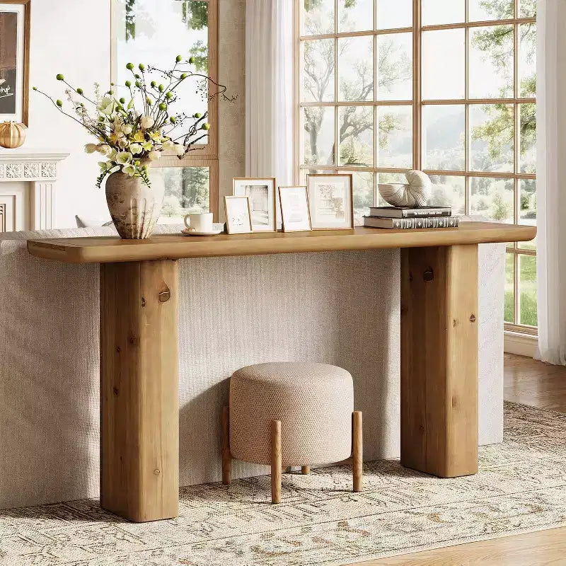 Consolle Lantine in Legno Massello, Tavolo da Ingresso Lungo 160 cm, Tavolo Rustico da Divano per Soggiorno, Ingresso, Corridoio, Facile Montaggio