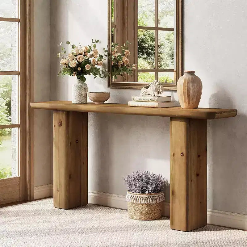 Consolle Lantine in Legno Massello, Tavolo da Ingresso Lungo 160 cm, Tavolo Rustico da Divano per Soggiorno, Ingresso, Corridoio, Facile Montaggio
