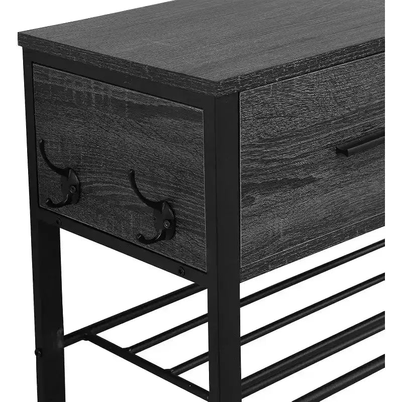 Scarpiera a 4 ripiani con 2 cassetti, scarpiera portaoggetti, set singolo, scarpiera da ingresso con contenitore e ganci, ingresso 80 x 30 x 107,5 cm