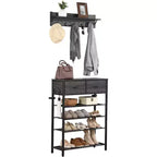 Scarpiera a 4 ripiani con 2 cassetti, scarpiera portaoggetti, set singolo, scarpiera da ingresso con contenitore e ganci, ingresso 80 x 30 x 107,5 cm