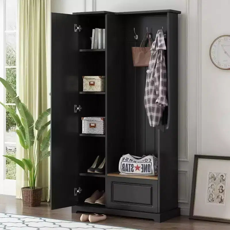 Minimalist Hallway Shoe Cabinet with Flip-Top Bench, Multi-Functional Entryway Furniture,Adjustable Shelves & Entry Hooks