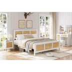 Coolmee Letto Matrimoniale King Size in Rattan con Testiera, Struttura Letto Boho con Rete Metallica Robusta, Silenzioso, Nessuna Molla Richiesta