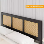 Coolmee Letto Matrimoniale King Size in Rattan con Testiera, Struttura Letto Boho con Rete Metallica Robusta, Silenzioso, Nessuna Molla Richiesta