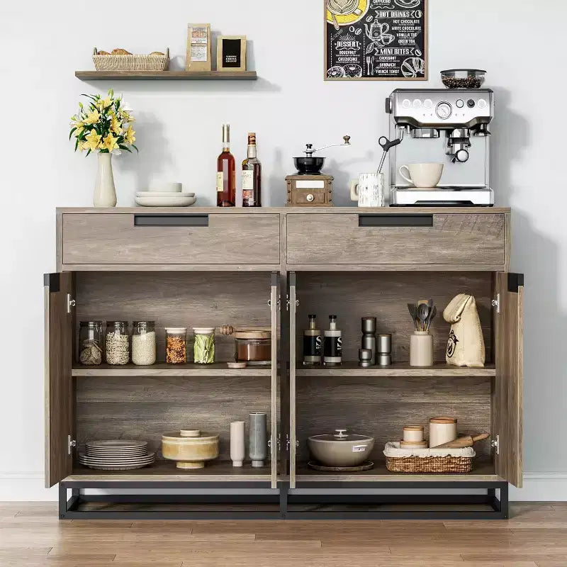 COZONY 55 Mobile Credenza Buffet, Grande Armadio da Cucina con 2 Cassetti e 4 Ante, Tavolino da Caffè per Sala da Pranzo