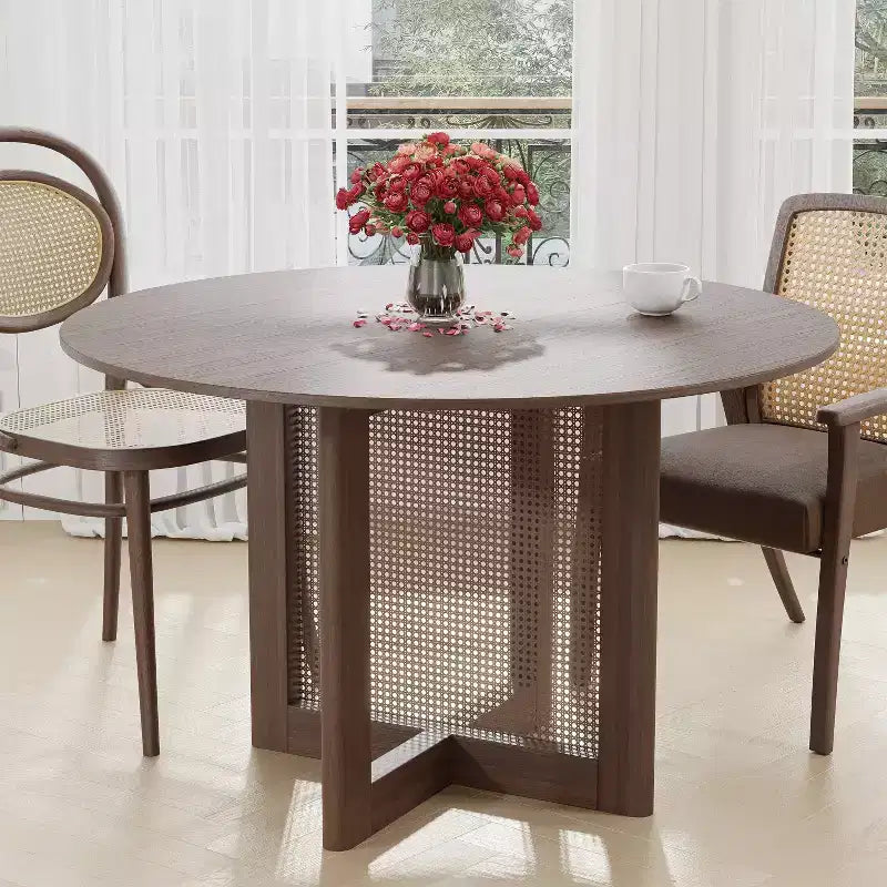 MAYEERTY 46 Wood Round Dining Table for 4, Farmhouse Modern Kitchen & Dining Room Table