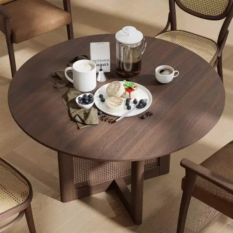 MAYEERTY Tavolo da pranzo rotondo in legno da 46 pollici per 4 persone, tavolo da cucina e sala da pranzo moderno in stile rustico