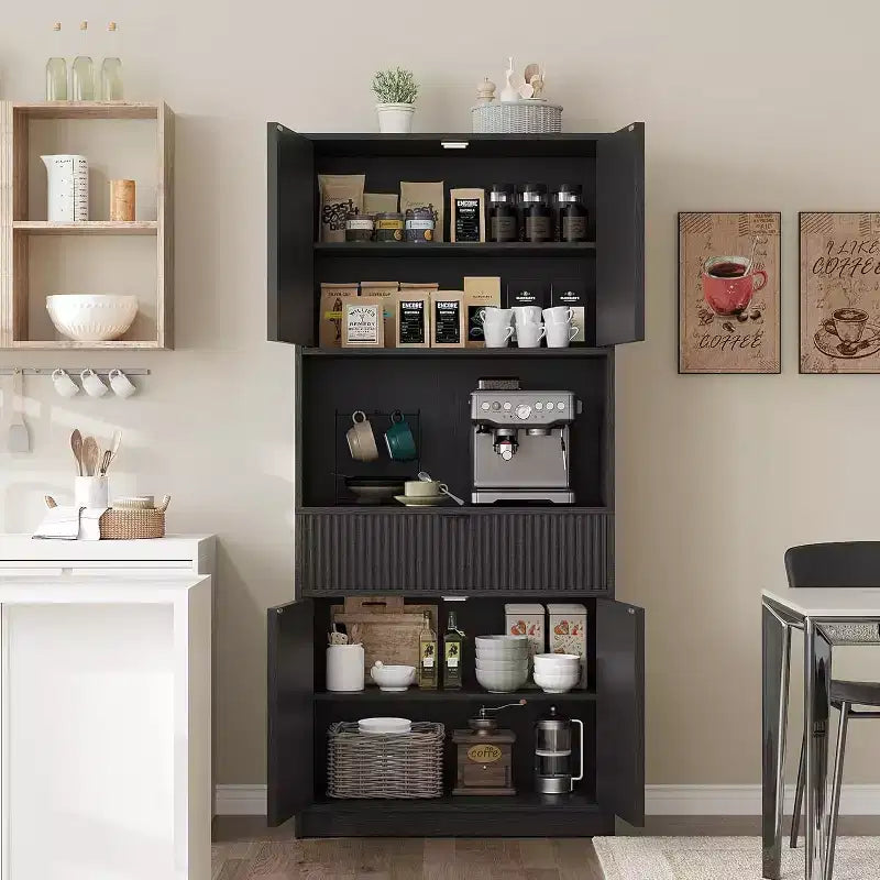 Dispensa a colonna scanalata da 70 cm - Mobile contenitore con piano di lavoro, ante e cassetto per cucina e sala da pranzo