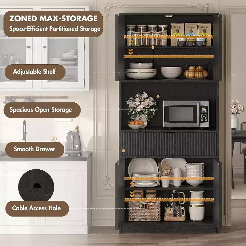 Dispensa a colonna scanalata da 70 cm - Mobile contenitore con piano di lavoro, ante e cassetto per cucina e sala da pranzo
