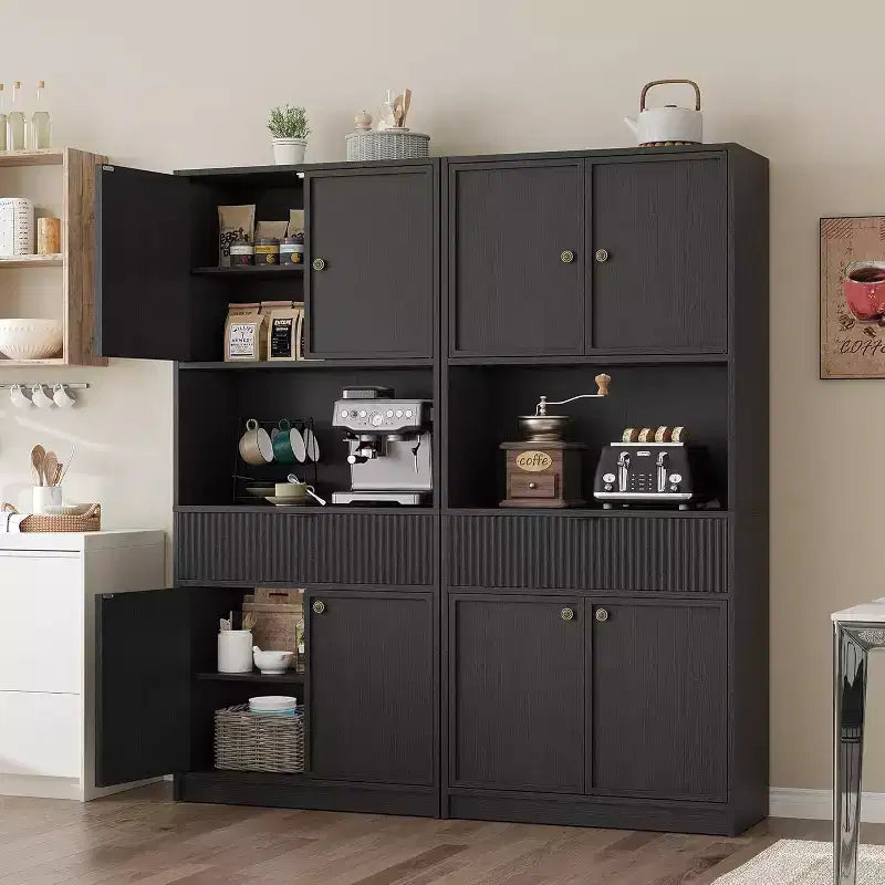 Dispensa a colonna scanalata da 70 cm - Mobile contenitore con piano di lavoro, ante e cassetto per cucina e sala da pranzo