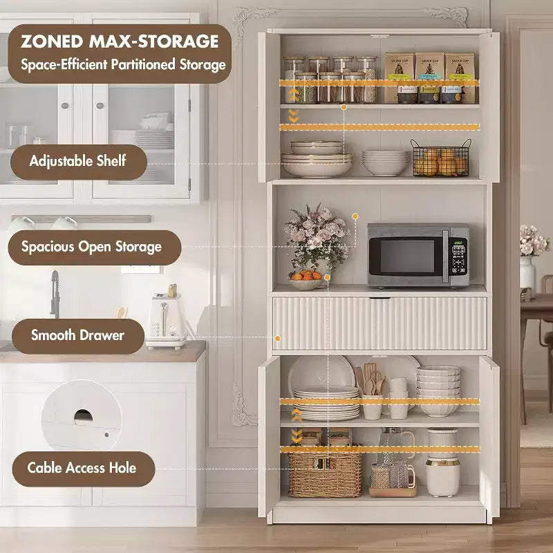 Dispensa a colonna scanalata da 70 cm - Mobile contenitore con piano di lavoro, ante e cassetto per cucina e sala da pranzo