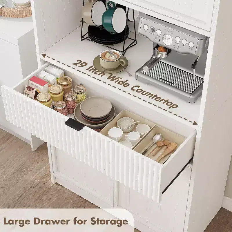 Dispensa a colonna scanalata da 70 cm - Mobile contenitore con piano di lavoro, ante e cassetto per cucina e sala da pranzo