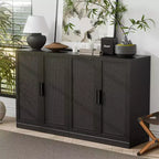 PexFix 62 W x 31 H Madia Moderna con Ante a 4 Pannelli in Rattan Mobile Buffet Credenza Consolle con Vano Contenitore per Corridoio Ingresso Sala da Pranzo Nero
