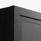 PexFix 62 W x 31 H Madia Moderna con Ante a 4 Pannelli in Rattan Mobile Buffet Credenza Consolle con Vano Contenitore per Corridoio Ingresso Sala da Pranzo Nero