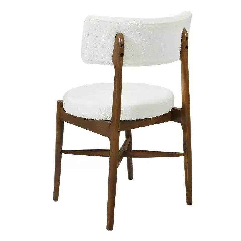 Set di 2 sedie da pranzo Okak Mid Century in Bouclé, senza braccioli, con schienale e seduta in legno, per sala da pranzo, cucina