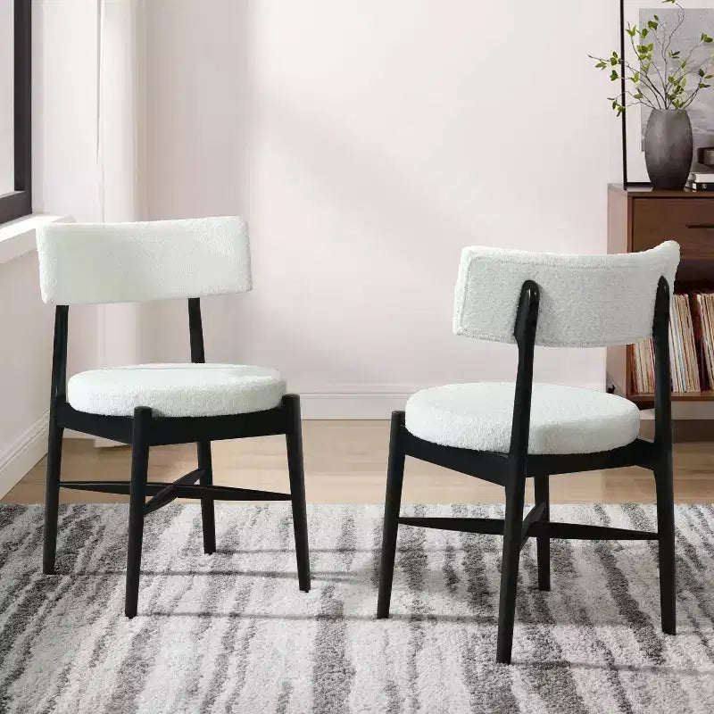 Set di 2 sedie da pranzo Okak Mid Century in Bouclé, senza braccioli, con schienale e seduta in legno, per sala da pranzo, cucina