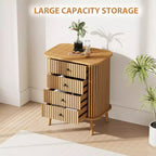 Cassettiera COZONY a 4 cassetti, mobile con cassetti in vimini bohémien con maniglie nere opache e gambe in legno per camera da letto, soggiorno, corridoio