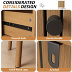 Cassettiera COZONY a 4 cassetti, mobile con cassetti in vimini bohémien con maniglie nere opache e gambe in legno per camera da letto, soggiorno, corridoio