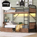 Letto a castello in metallo Twin XL su Twin XL, divisibile, con luce LED e due cassetti portaoggetti, nero
