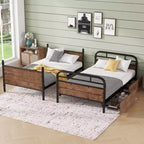 Letto a castello in metallo Twin XL su Twin XL, divisibile, con luce LED e due cassetti portaoggetti, nero
