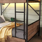Letto a castello in metallo Twin XL su Twin XL, divisibile, con luce LED e due cassetti portaoggetti, nero