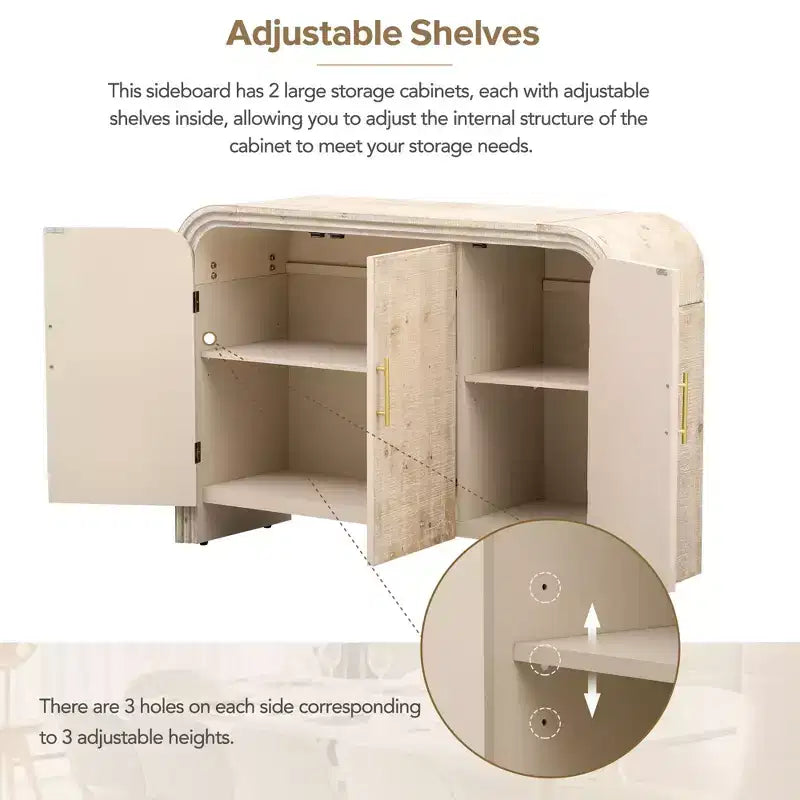 Bestier Mobile Contenitore a Buffet con Ante e Cassetti, Credenza Moderna Minimalista Curva con Maniglie Dorate per Soggiorno e Sala da Pranzo
