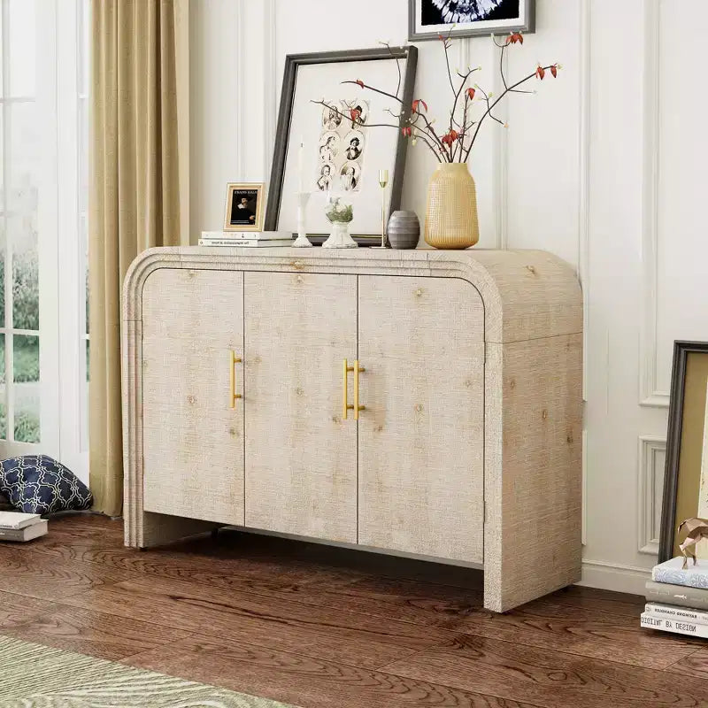 Bestier Mobile Contenitore a Buffet con Ante e Cassetti, Credenza Moderna Minimalista Curva con Maniglie Dorate per Soggiorno e Sala da Pranzo