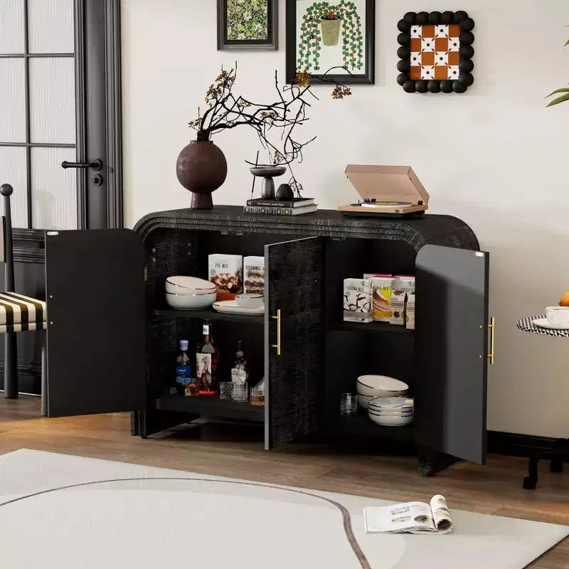 Bestier Mobile Contenitore a Buffet con Ante e Cassetti, Credenza Moderna Minimalista Curva con Maniglie Dorate per Soggiorno e Sala da Pranzo