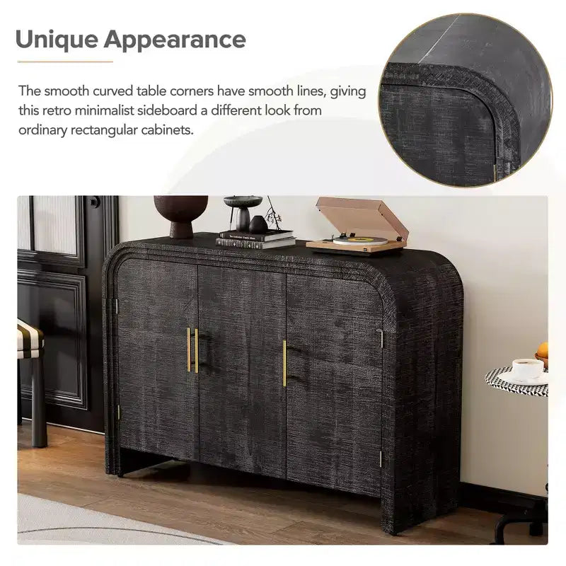Bestier Mobile Contenitore a Buffet con Ante e Cassetti, Credenza Moderna Minimalista Curva con Maniglie Dorate per Soggiorno e Sala da Pranzo