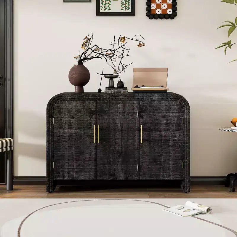 Bestier Buffet Sideboard Cabinet with Storage Modern Minimalist Curved Sideboard with Gold Handles for Living and Dining Room