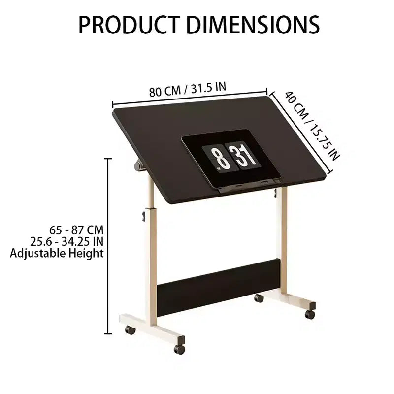 Scrivania Pieghevole Regolabile in Altezza con Ruote Bloccabili, Tavolo per Computer Mobile Sit-Stand Salvaspazio per Casa Ufficio, Postazione di Lavoro per Piccoli Spazi