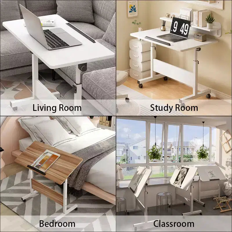 Scrivania Pieghevole Regolabile in Altezza con Ruote Bloccabili, Tavolo per Computer Mobile Sit-Stand Salvaspazio per Casa Ufficio, Postazione di Lavoro per Piccoli Spazi