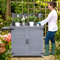 Acekool Solid Wood Potting Bench - Outdoor Gardening Table with Metal Top, Storage Cabinet & Cover for Planting Tools