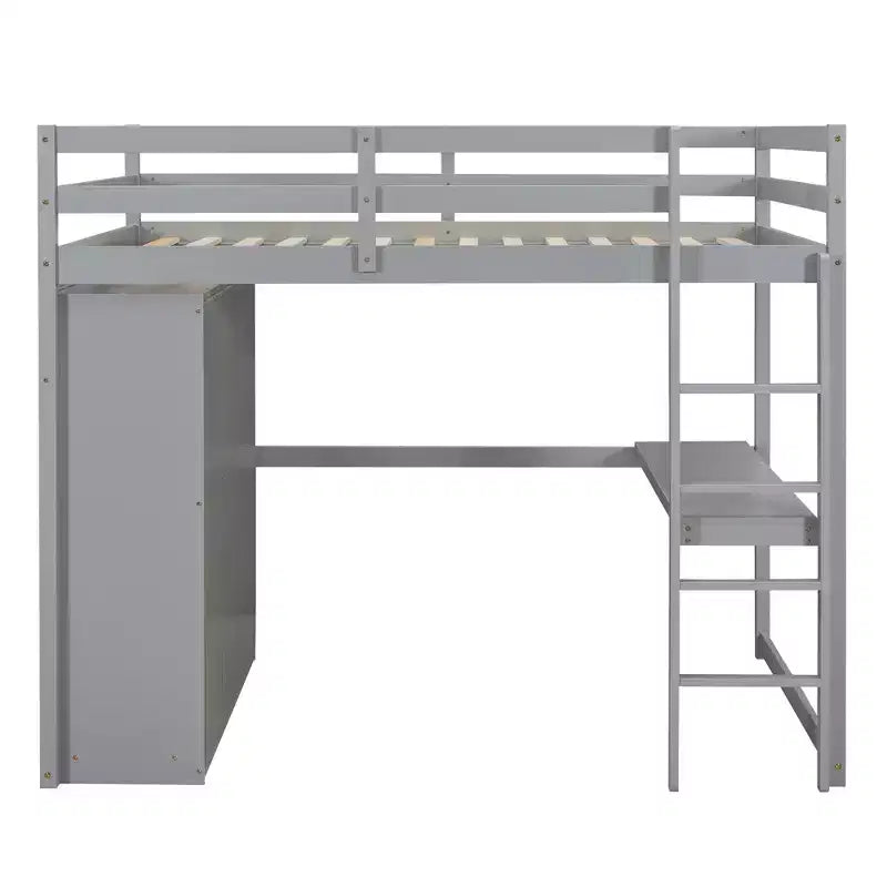 Letto a soppalco a grandezza naturale con armadio e scrivania, struttura letto a soppalco in legno con ripiani e cassetti per bambini, ragazzi e adulti