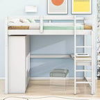 Letto a soppalco a grandezza naturale con armadio e scrivania, struttura letto a soppalco in legno con ripiani e cassetti per bambini, ragazzi e adulti