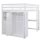 Letto a soppalco a grandezza naturale con armadio e scrivania, struttura letto a soppalco in legno con ripiani e cassetti per bambini, ragazzi e adulti