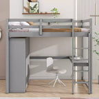 Letto a soppalco a grandezza naturale con armadio e scrivania, struttura letto a soppalco in legno con ripiani e cassetti per bambini, ragazzi e adulti