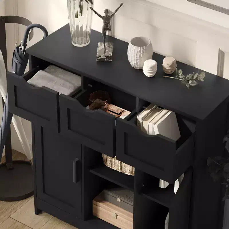 Okak Mobiletto Versatile da Bagno, Camera da Letto e Soggiorno, Armadietto a Terra con 3 Cassetti, 2 Scomparti e 3 Ante, Mobiletto d'Accento