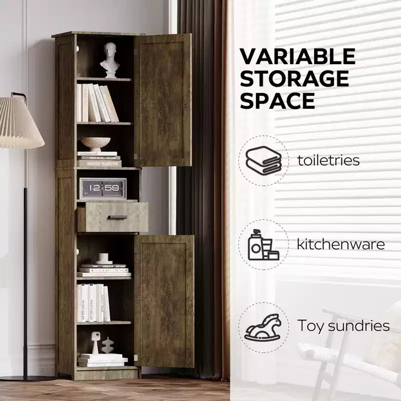 Okak Mobile Alto da Bagno, Mobiletto Indipendente da 69" con Ripiani Regolabili, Ante e Dispositivo Anti-Ribaltamento per Cucina e Soggiorno