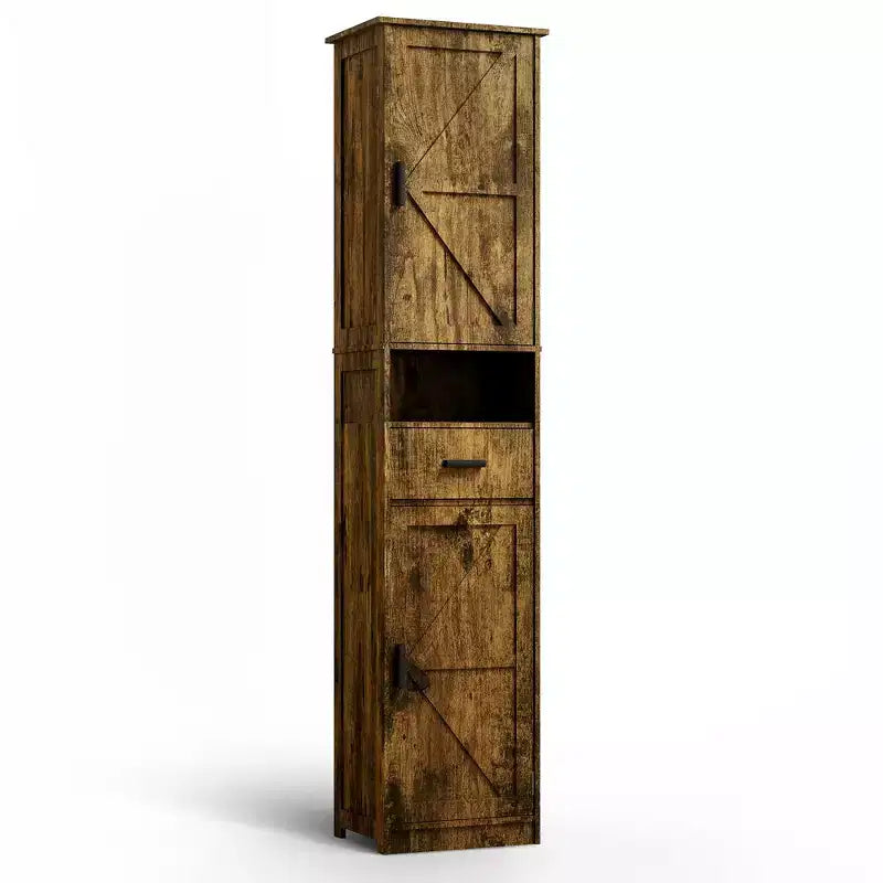 Okak Mobile Alto da Bagno, Mobiletto Indipendente da 69" con Ripiani Regolabili, Ante e Dispositivo Anti-Ribaltamento per Cucina e Soggiorno